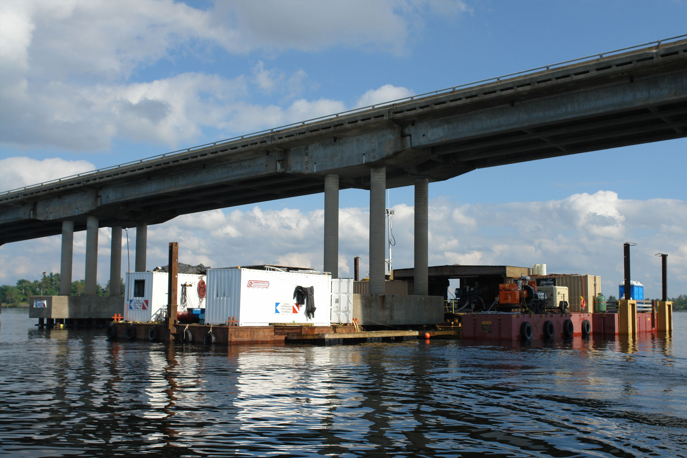 Barge assembly under Noden Causeway